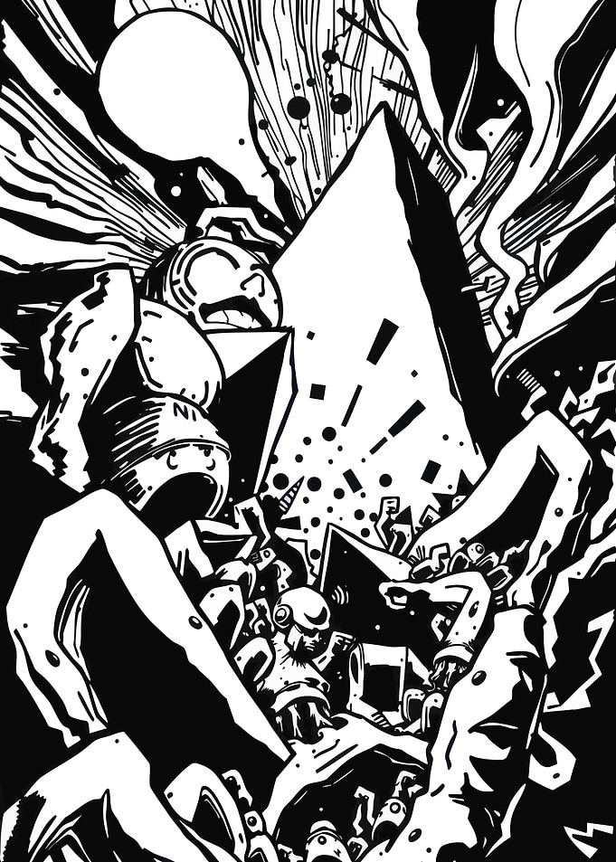 Monochrome Comic Book Style Illustration
