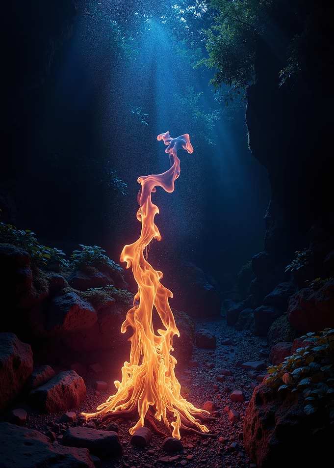 Mystical Fire in Dark Forest