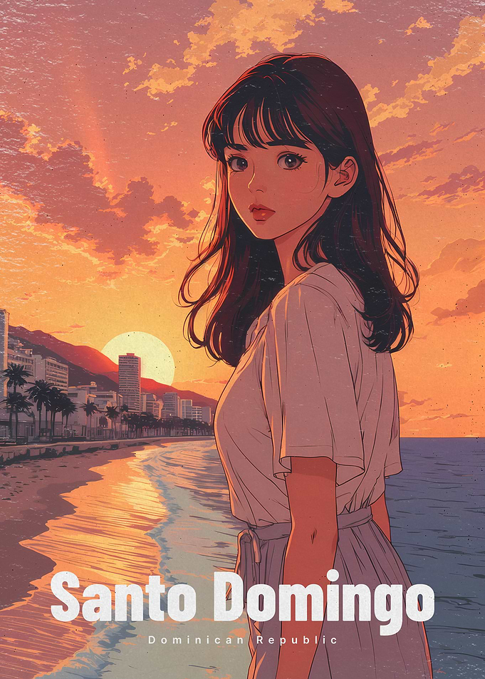 80s Retro Anime Girl at Santo Domingo Malecon