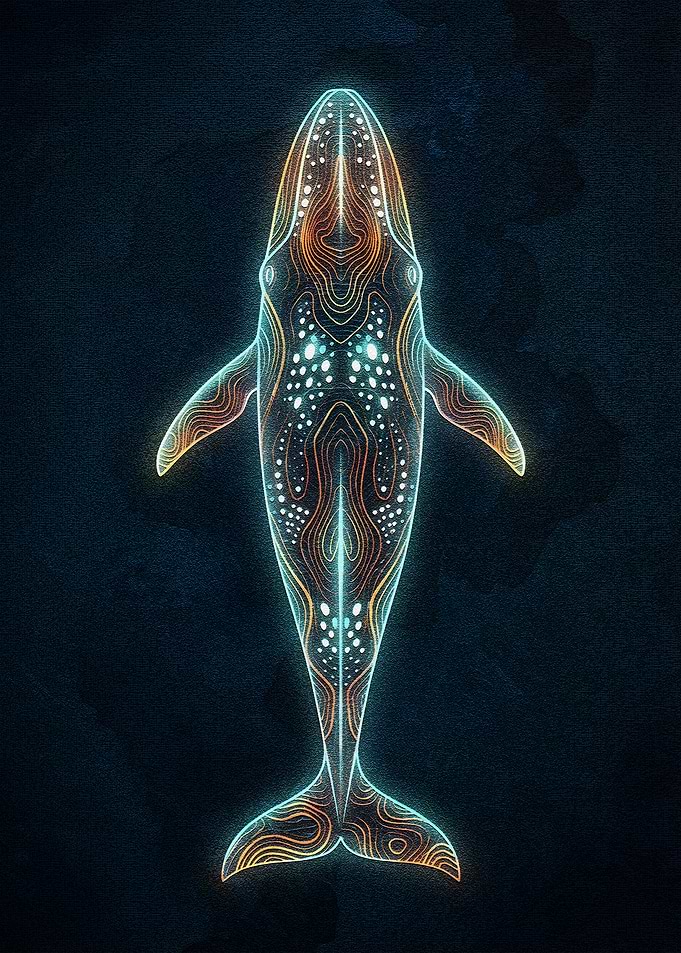 Abstract Whale Illustration on Dark Background
