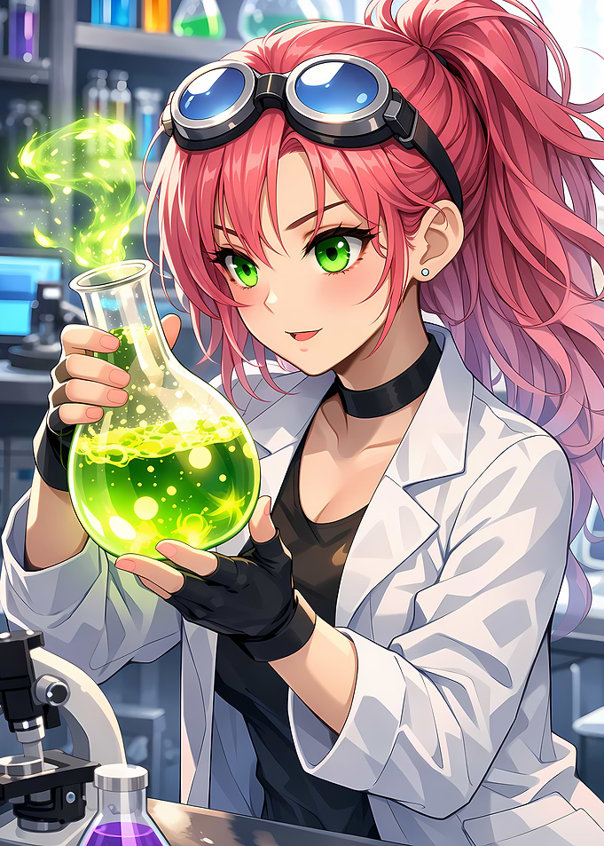 Anime Scientist with Green Liquid potion alchimist