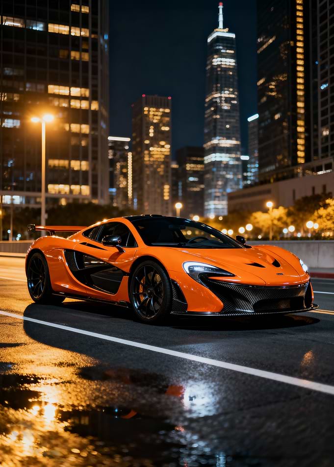 Orange McLaren P1 at Night