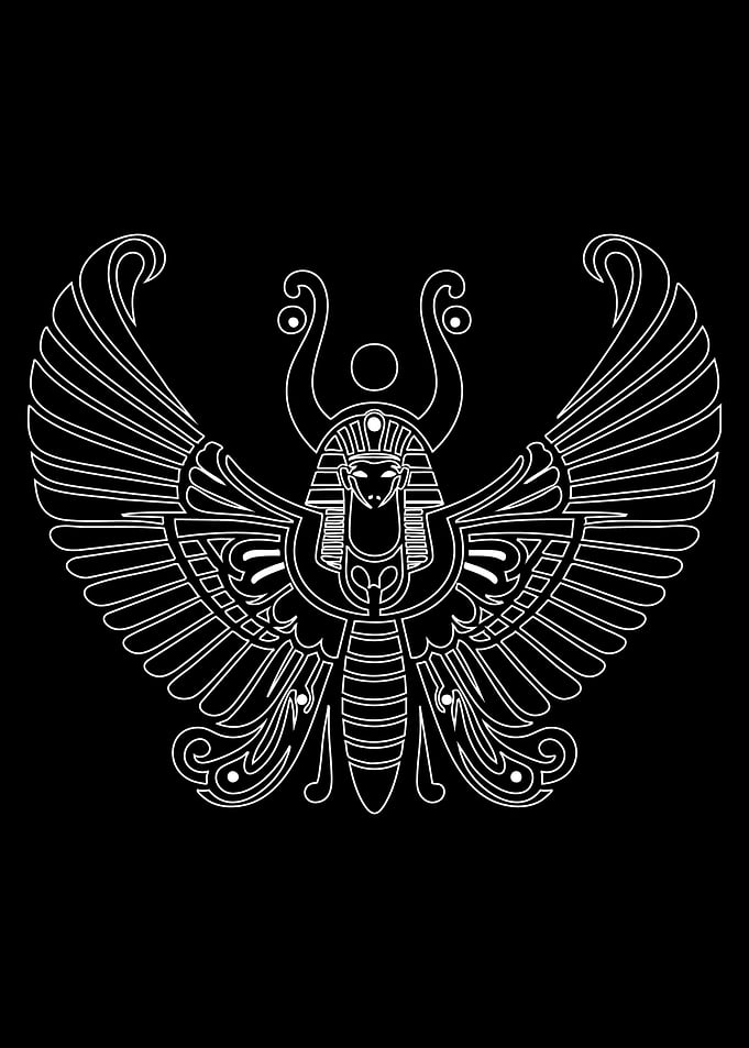 Egyptian Scarab Beetle Goddess White Outline