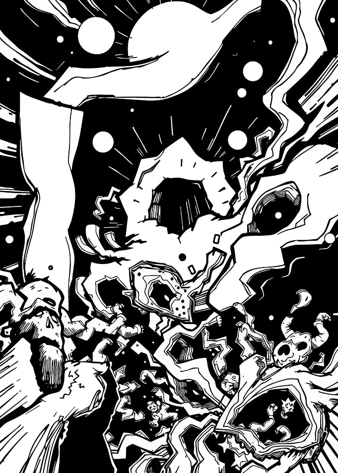 Monochrome Fantasy Battle Scene