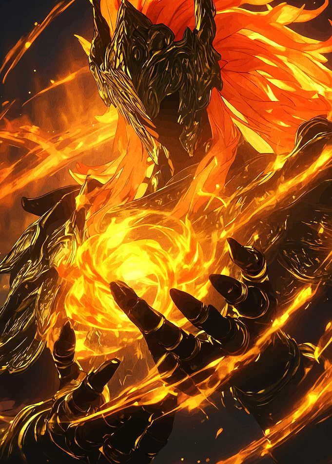 Fiery Warrior with Golden Armor
