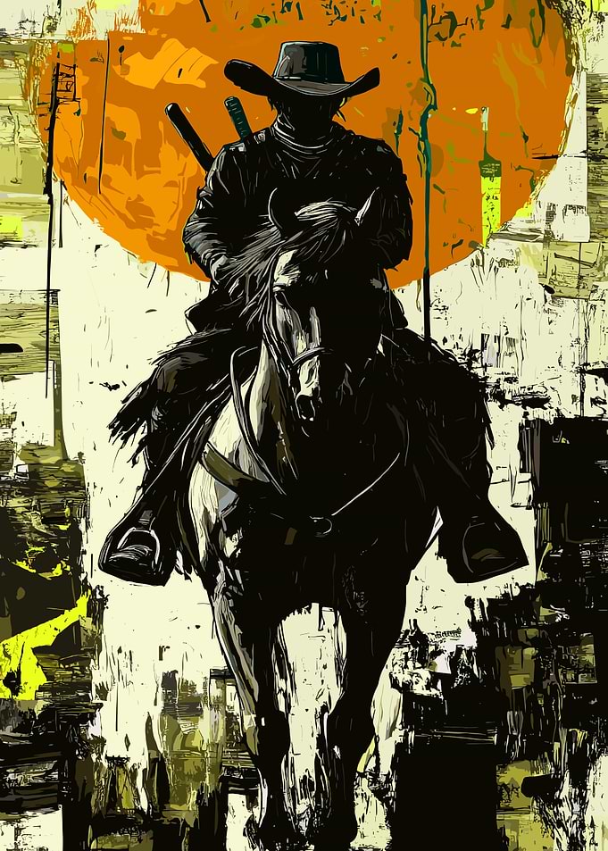 Cowboy Samurai on Horseback Art