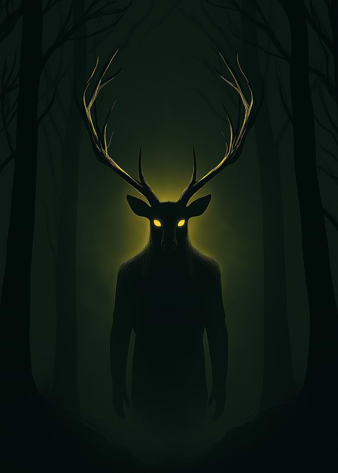 Mysterious Deer Creature in Dark Forest