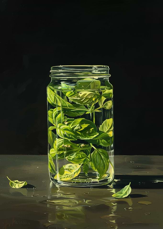 Basil in Jar Still Life Painting