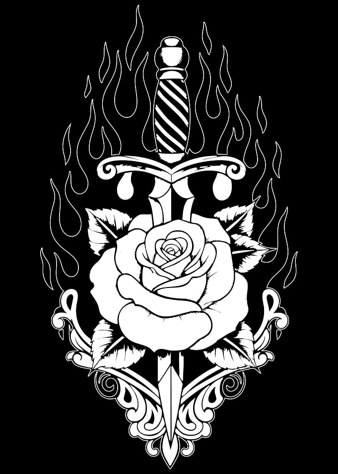 Rose and Dagger Tattoo Design