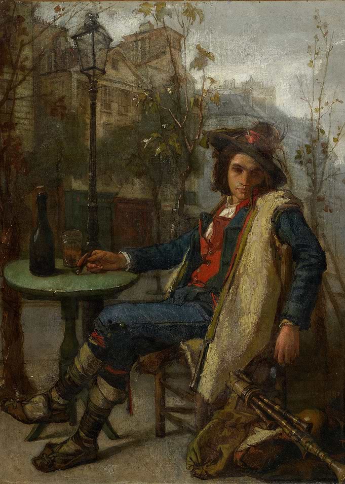 Man at Table with Bagpipes Painting