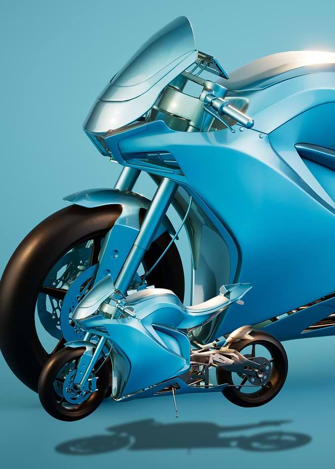 Blue Motorcycle and Miniature Model