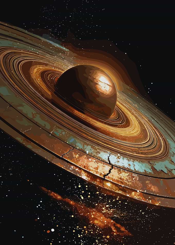 Saturn-like planet with cracked rings