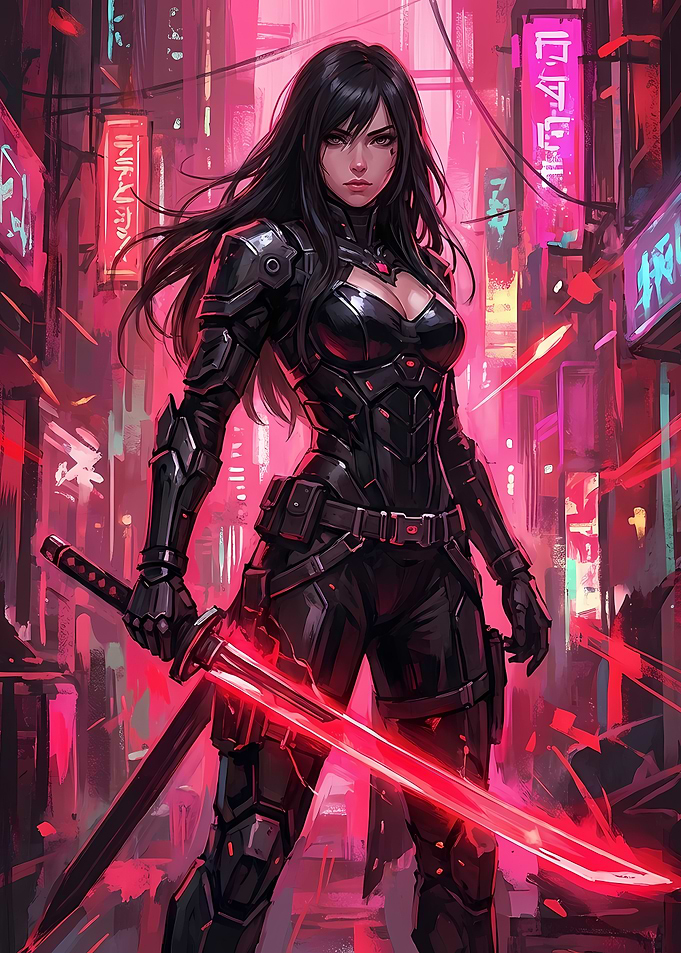 Cyberpunk Warrior with Glowing Katana