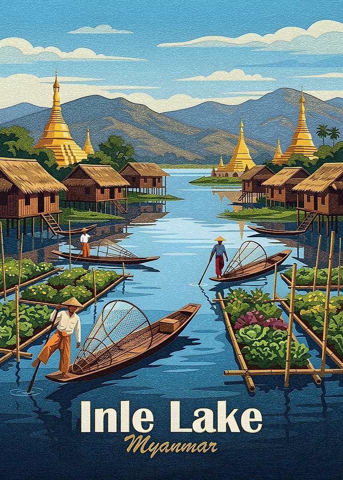 Inle Lake, Myanmar Travel Poster