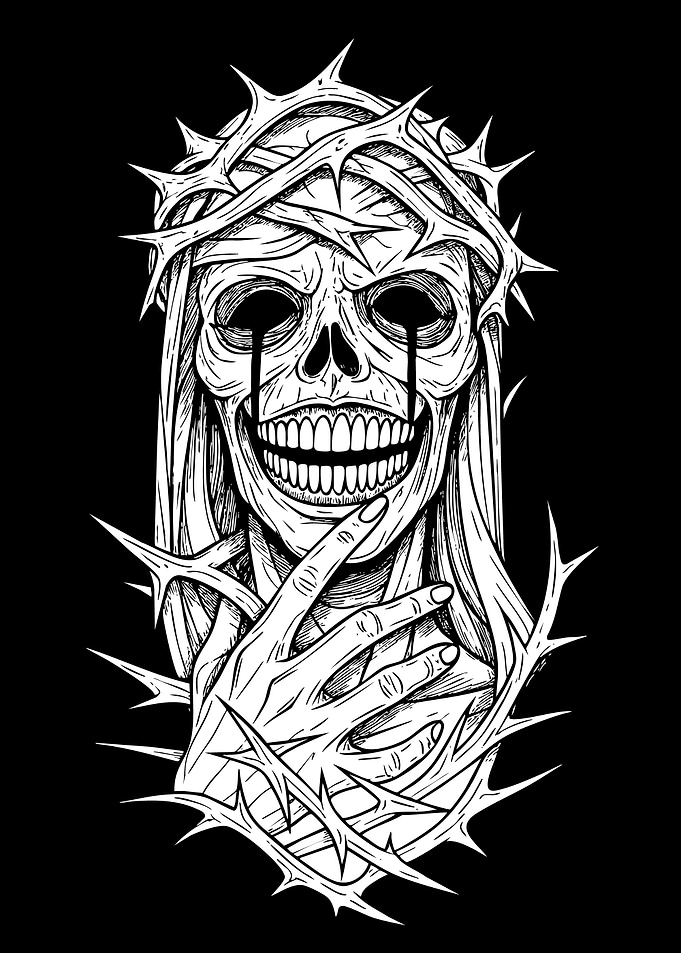 Crying Skull with Crown of Thorns