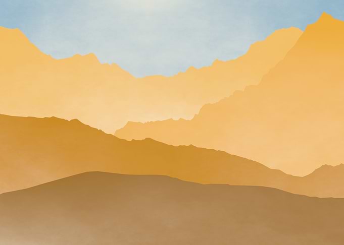 Golden Mountain Range Landscape Art