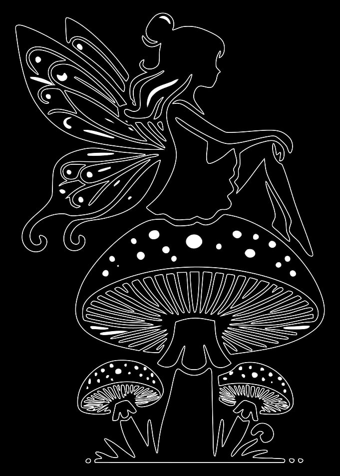 Fairy on Mushroom Outline