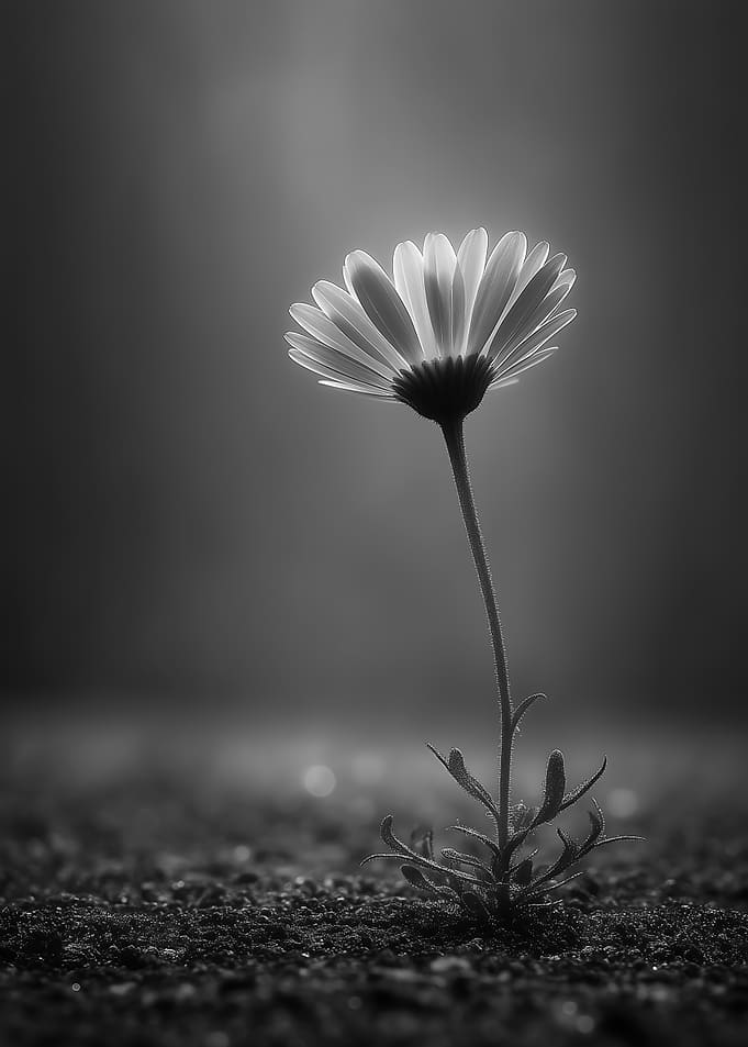 Monochrome Daisy Flower Close-Up