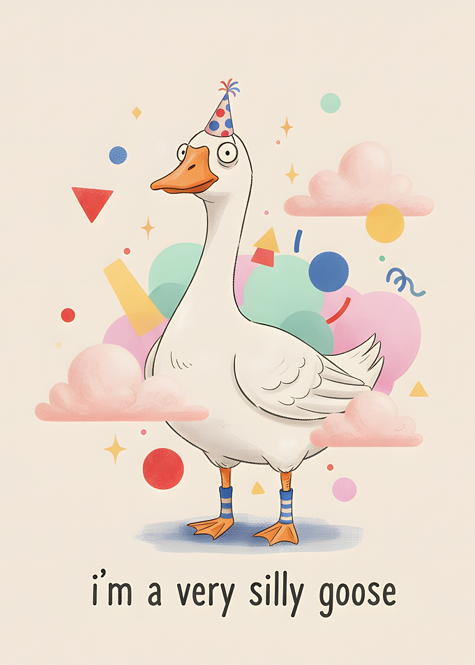 Silly Goose with Party Hat Illustration