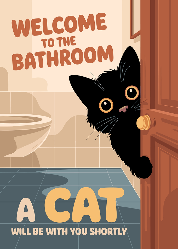 Cat Welcome Bathroom Art