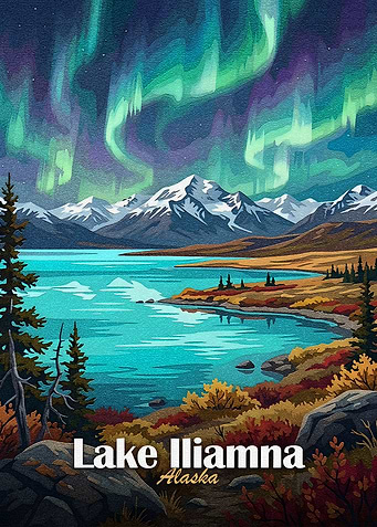 Lake Iliamna Alaska Aurora Landscape Art