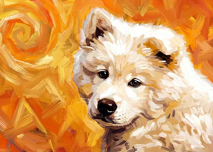 Dog Portrait Painting with Orange Background