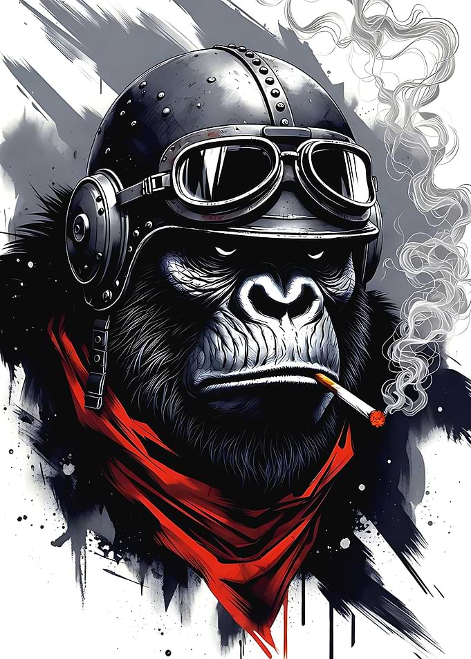 Gorilla Pilot Smoking Cigarette Art
