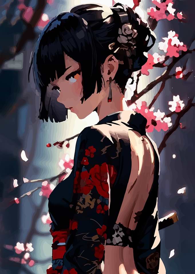 Anime Girl with Cherry Blossoms