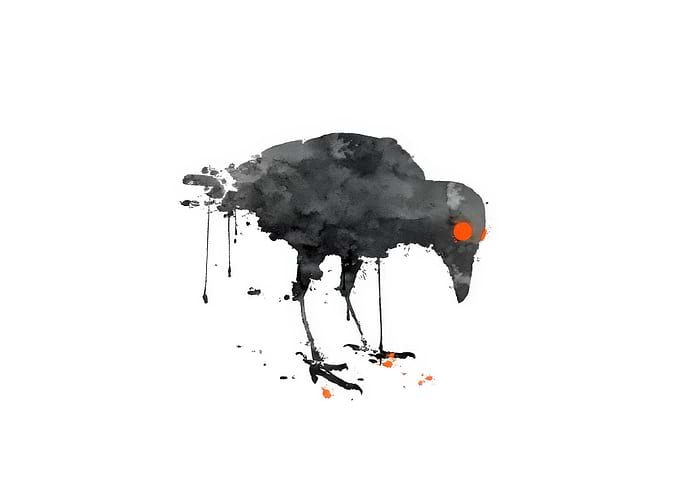 Abstract Crow Watercolor with Orange Eyes