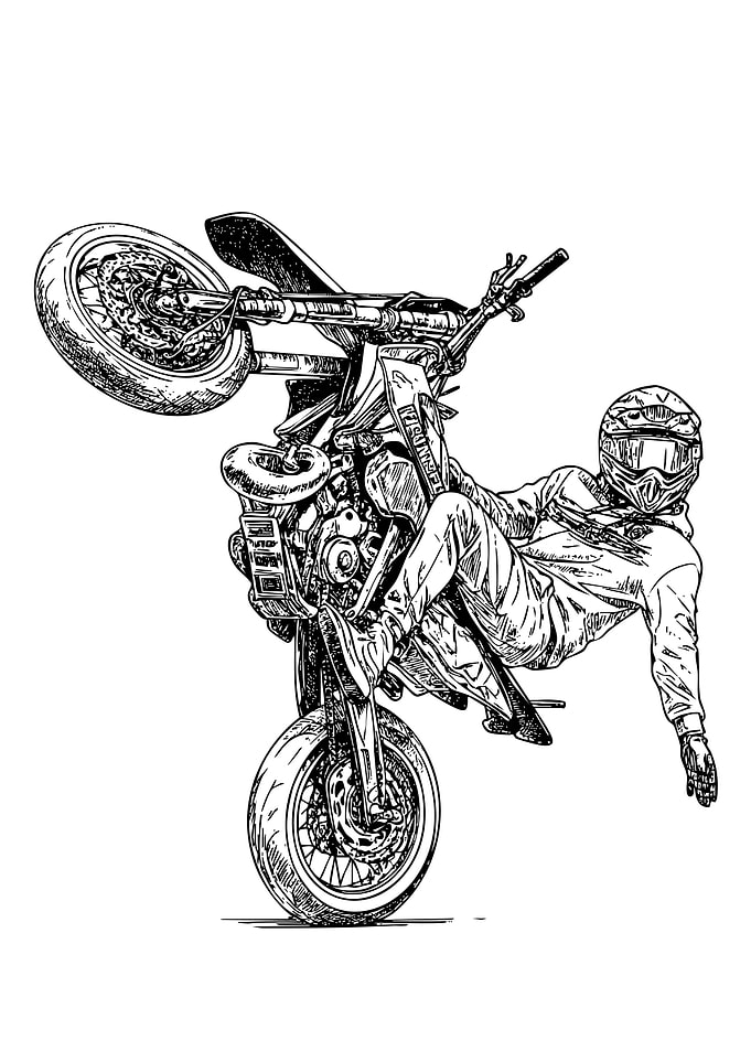 Motorcycle Stunt Ink Drawing