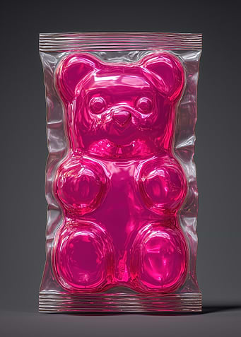 Pink Gummy Bear in Plastic Bag
