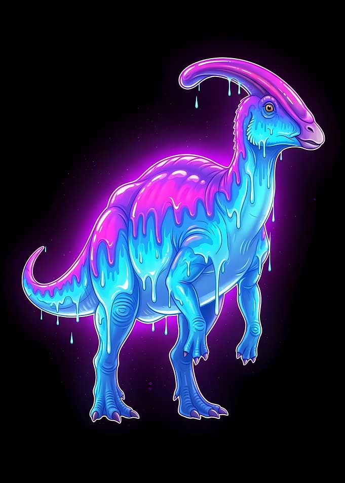 Neon Parasaurolophus Dinosaur Illustration