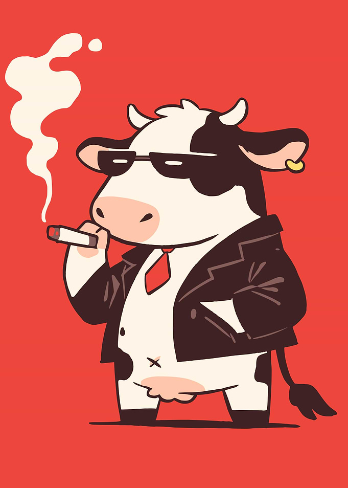 Cool Cow Cartoon Character Smoking Cigar