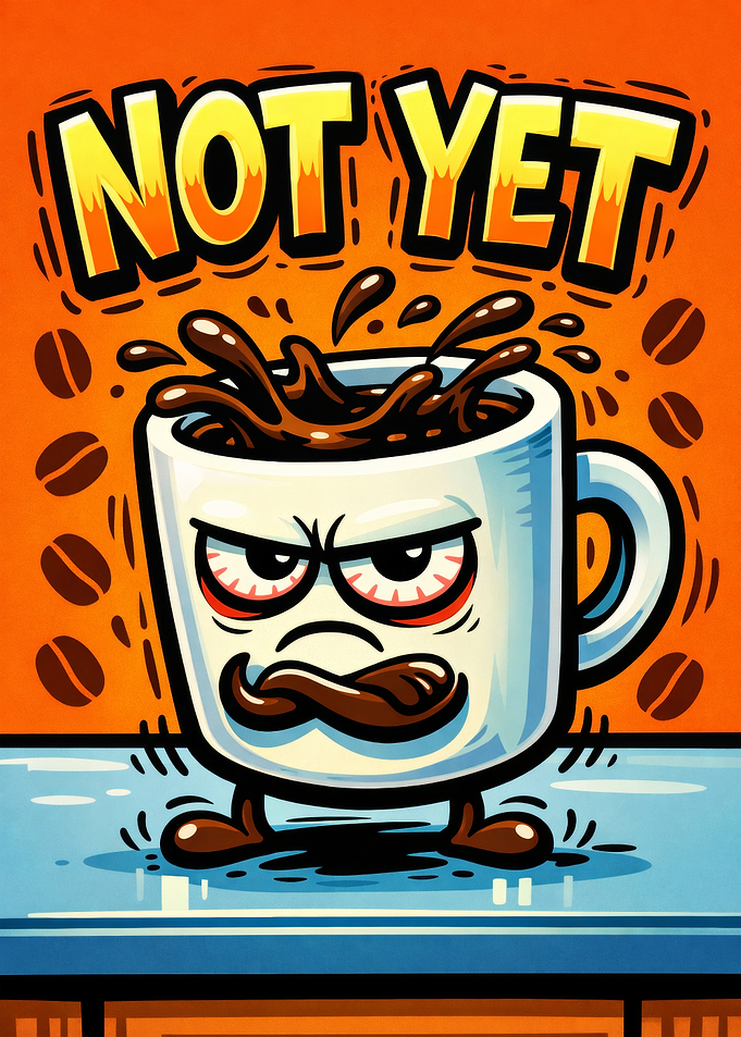 Grumpy Coffee Cup Cartoon Illustration