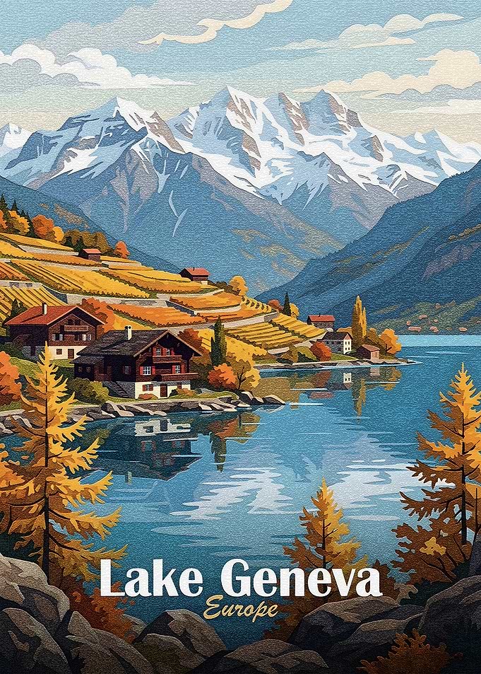 Lake Geneva Europe Travel Poster