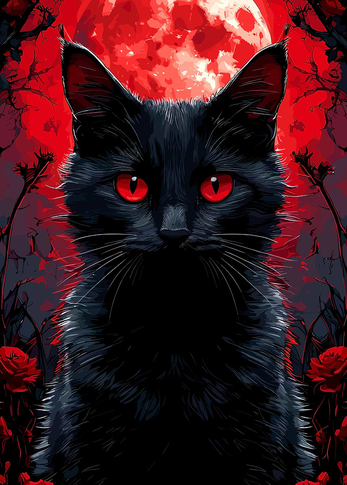 Black Cat with Red Moon