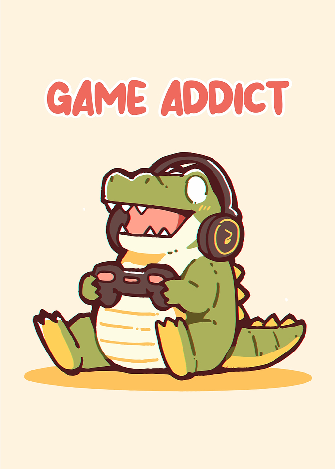 Game Addict Alligator Cartoon Illustration