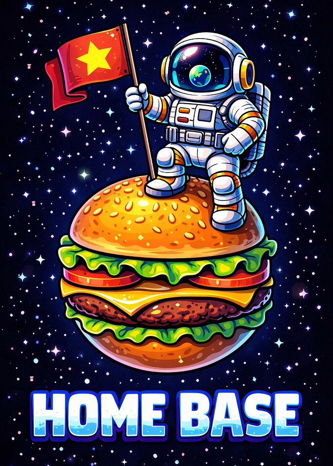 Astronaut on Burger Planet with Flag