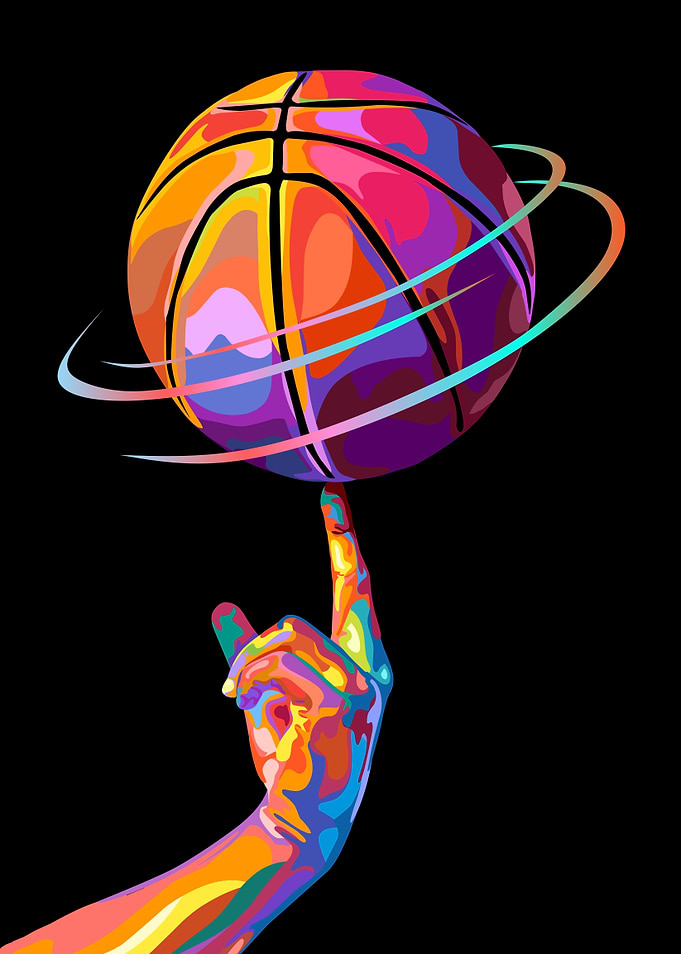 Colorful Basketball Spinning on Finger