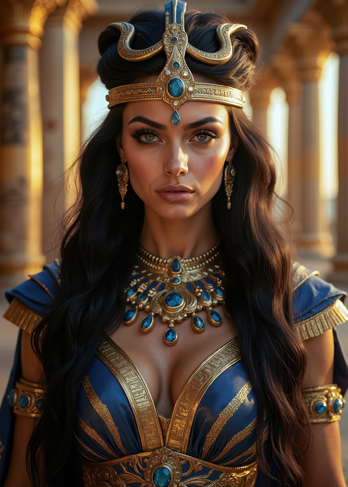 Egyptian Queen Portrait with Blue and Gold