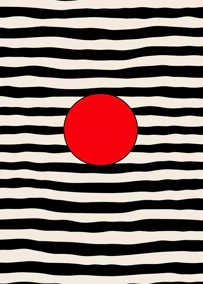 Red Circle on Black and White Stripes