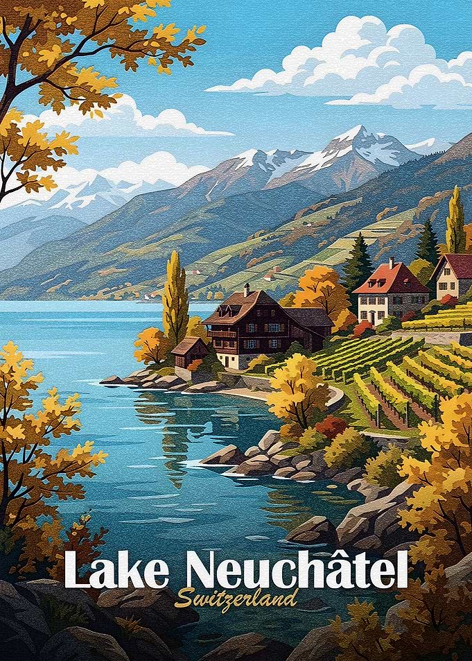 Lake Neuchâtel, Switzerland Travel Poster