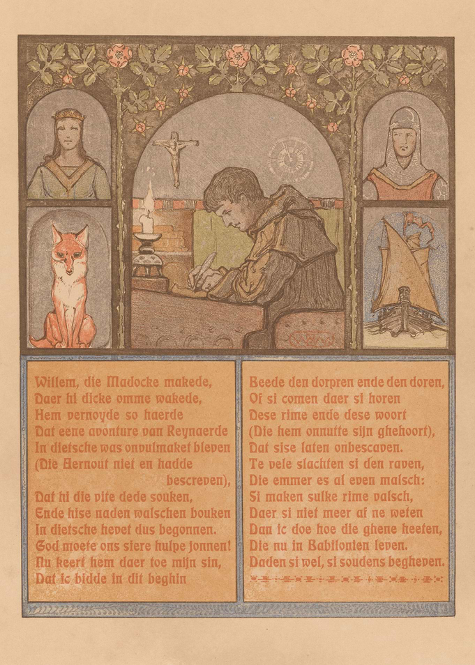 Medieval Scribe with Fox and Knight