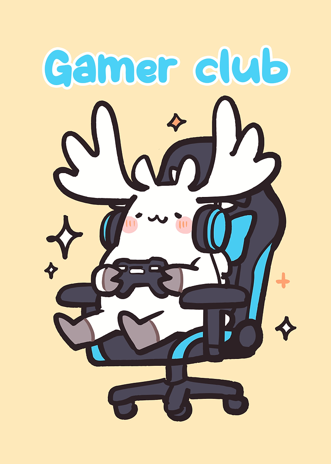Cute Moose Gamer Club Illustration