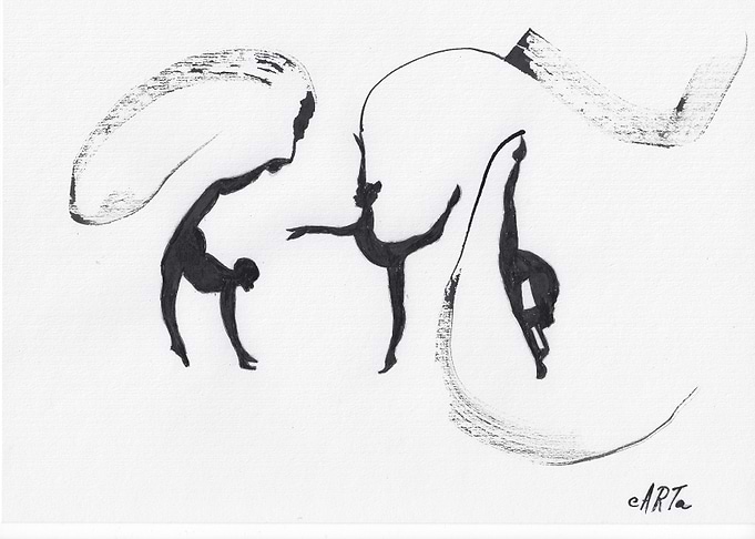 Gymnasts in Motion Black and White Art
