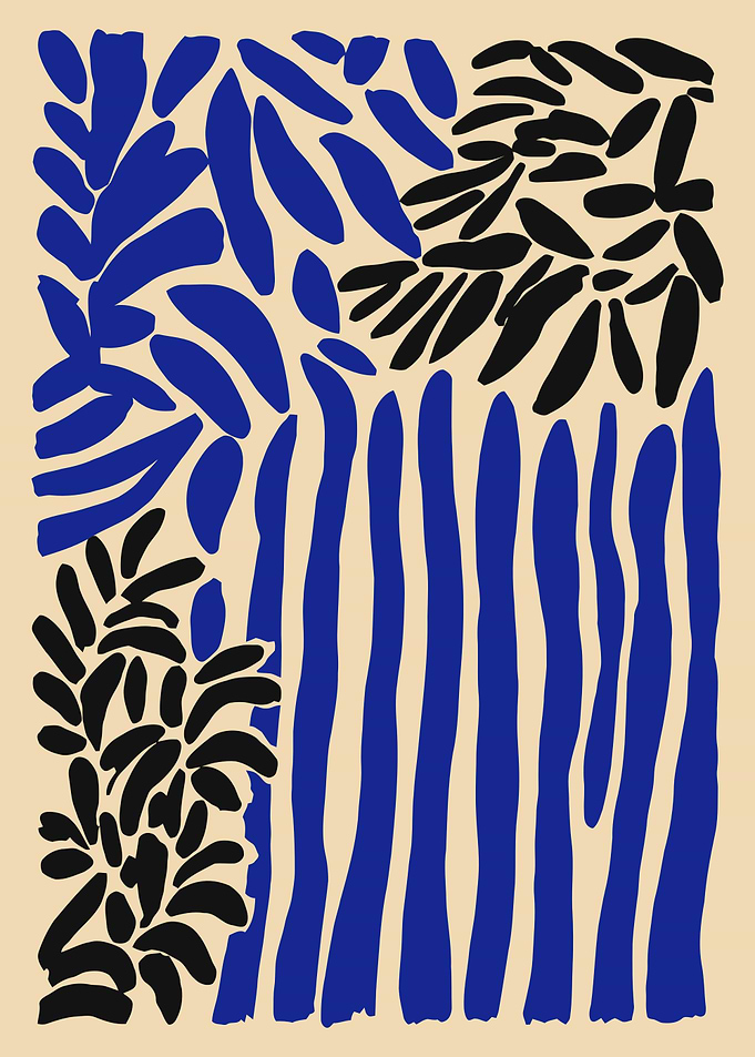 Abstract Blue and Black Botanical Art