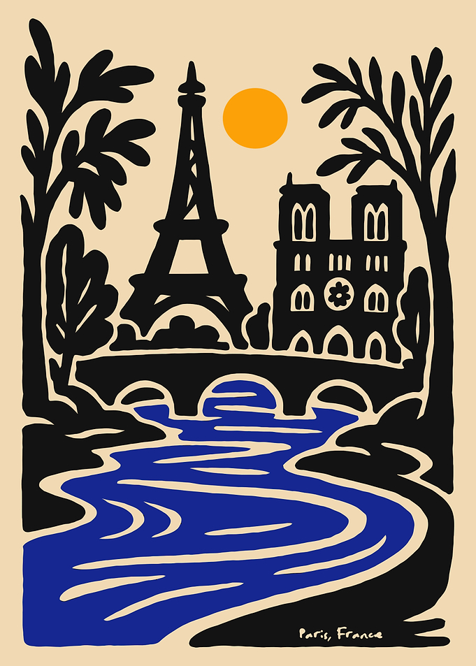 Paris, France Illustration with Eiffel Tower