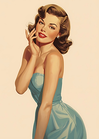 Vintage Pin-Up Girl in Blue Dress