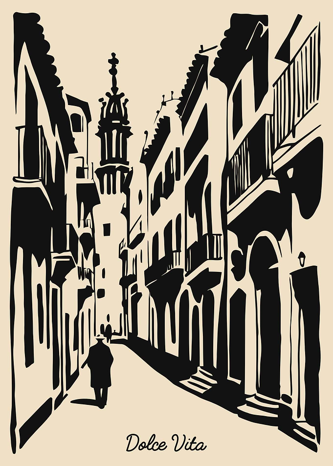 Dolce Vita Street Scene Illustration