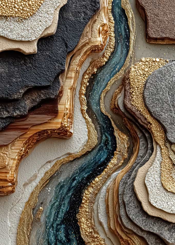 Abstract Riverbed with Gold Accents
